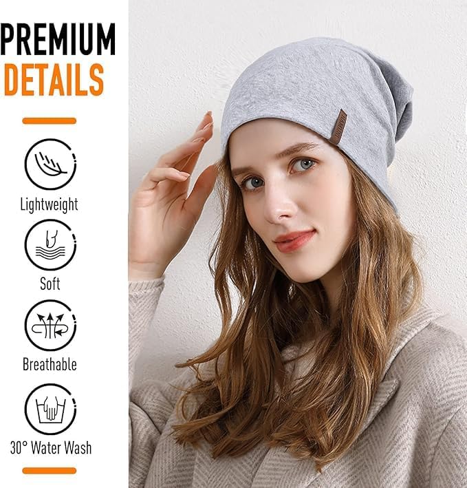 HAMUNI Slouchy Beanie for Women Cotton Beanies Hats Men Lightweight Soft Chemo Headwear Warm Skull Cap for All Seasons - Image 2